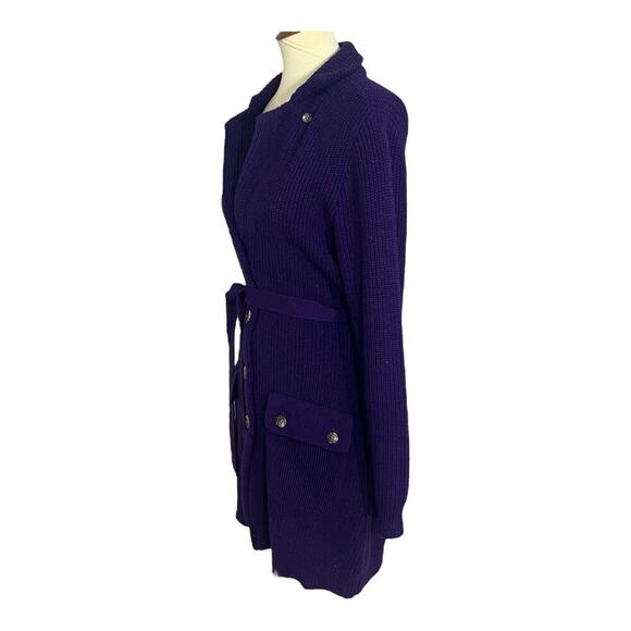 Ralph Lauren Preppy Purple Ribbed Long Cardigan Knit Sweater Belt Pockets Cotton - Picture 3 of 12